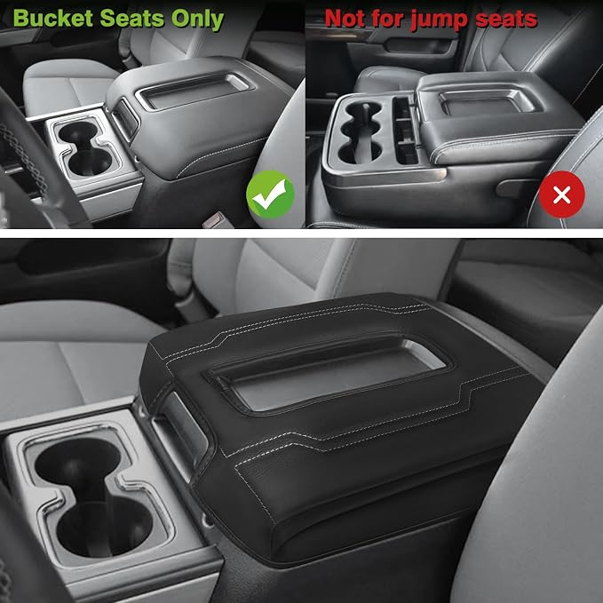 Muslogy Center Console Armrest Cover Fit for Chevy Silverado & GMC Sierra 1500 2500 3500 2014-2018 Tahoe/Yukon/Suburban 2015-2020, Comfort Armrest Pad Console Lid Cushion Extra Thick(Bucket Seat)
