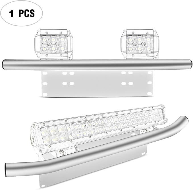 Nilight Led Light Bar Mounting Bracket Front License Plate Frame Bracket License Plate Mounting Bracket Holder For Off-Road Lights Led Work Lamps Lighting Bars,Silver, 2 Years Warranty