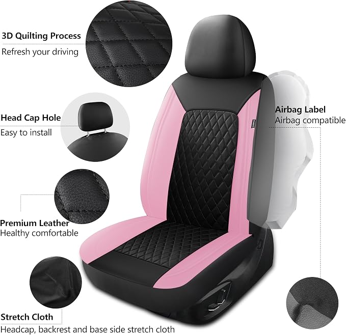 HChengkikz Faux Leather Front Car Seat Covers, 2 Pack Seat Protectors | Easy to Install Auto Interior Accessories Universal Fit for Sedans, SUVs, Trucks, Vans