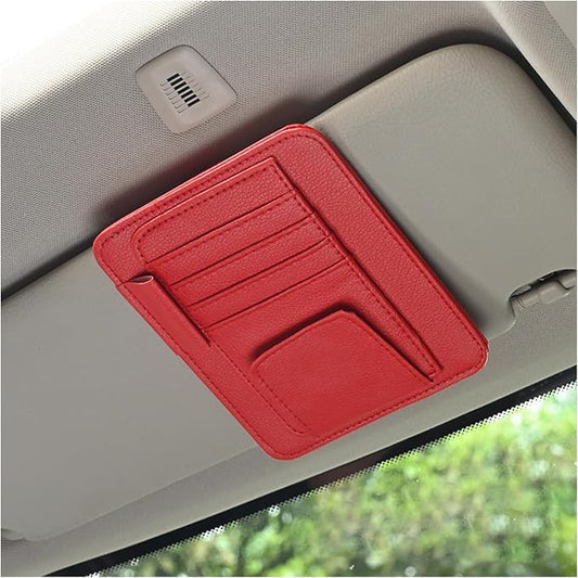 Augeny Car Sun Visor Organizer, Small Auto Visor Organizer and Storage, Registration and Document Holder, Vehicle Accessories for Sunglasses, Document, Card, Pen, Driver License (Red)