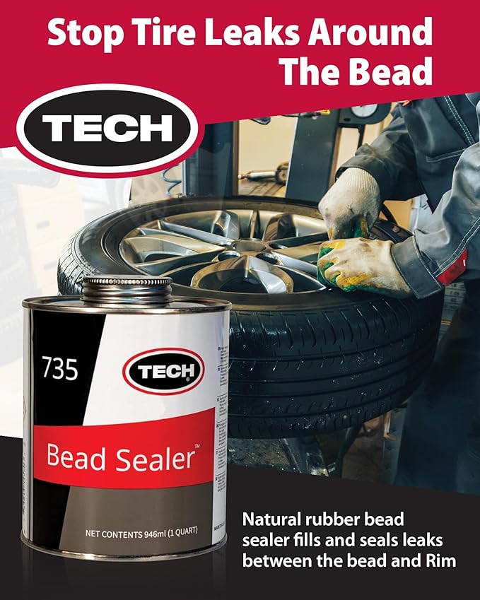 TECH Tire Bead Sealer, 1 Quart – Stops Leaks Between Rim and Edge, Fills Gaps for Old or New Wheels, Compatible with Tubeless Sealants, Solution for Reliable Leak Prevention and Repairs