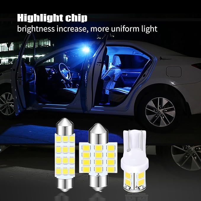 Pack-24 Car LED Bulb Kit Set, T10 31 mm 42 mm Interior Car Lights Bulbs Dome Light, Festoon Bulbs LED Replacement Bulbs for Car Dome Map Door Courtesy License Plate Lights (White)
