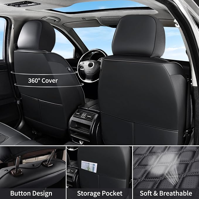 Huidasource Dodge Ram Front Seat Covers, Waterproof Leather Pickup Truck Seat Cover Fit for 2009-2018 ram 1500, 2010-2025 2500/3500 Crew/Mega Cab, 2019-2025 ram 1500 Classic Only(Flat Front/Black)