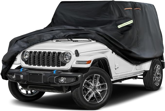 INSAUTO Custom Fit Car Cover for Jeep Wrangler 4 Door 2006-2026 JK JL, Waterproof All Weather Full Exterior Protection, Sun Rain Snow, with Driver Door Zipper