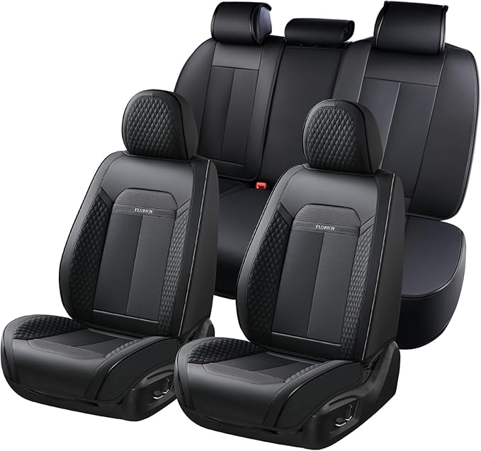 FLORICH Car Seat Covers Full Set, Automotive Seat Covers, Black Car Seat Cover, Waterproof Seat Protectors Universal fit for Car Truck Van SUV - Black