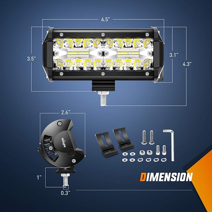 Nilight 18022C-B 6.5Inch 2PCS 6.5 Inch 120W Spot & Flood Combo Bar Driving Waterproof Led Work Light Triple Rows Off-Road Truck Car ATV SUV Jeep Cabin Boat, 2 Years Warranty (Pack of 12)