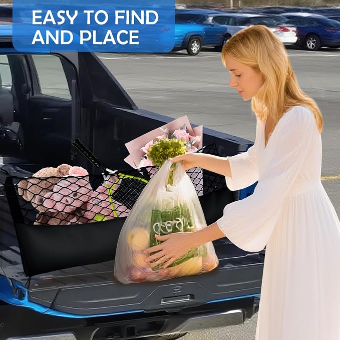 Truck Bed Cargo Net for 2019-2026 Chevy Silverado&GMC Sierra 1500/2500HD/3500HD Accessories, Envelope Style Trunk Mesh Cargo Net, Heavy Duty&Double-Layer Nylon Storage Rear Netting Holder Organizer
