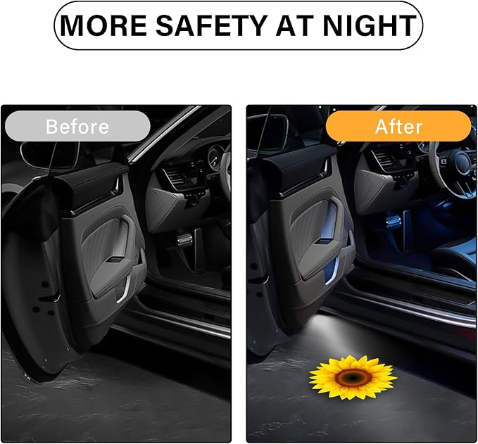 Car Door Lights Projector, Sunflower Car Door Projector Lights Universal Welcome Courtesy Ghost Shadow Lamp Fit for All Car Models Sunflower