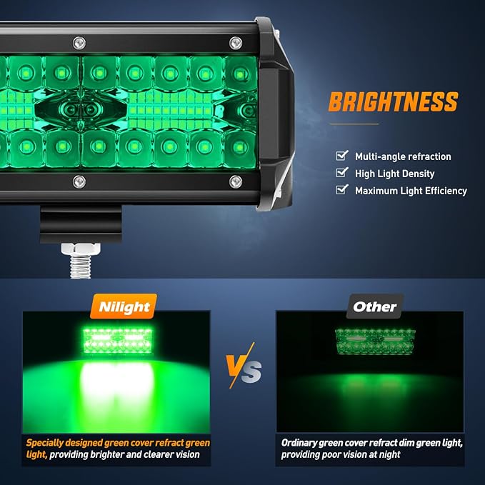 Nilight 6.5 Inch LED Light Pods Green Triple Row 2PCS 120W Flood Spot Combo Off Road Driving Fog Fishing Hunting Emergency Safety Signal Deck Trailer Lighting for UTV Pick-up Van Boat Tractor