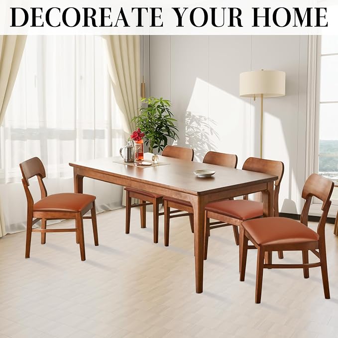 Pu Leather Dining Chair Seat Covers Set of 6, Waterproof Dining Seat Covers Stretch Chair Covers for Dining Chairs/Kitchen Room/Hotel, Odorless Seat Covers for Kitchen Chairs (Orange - 6 PCS)