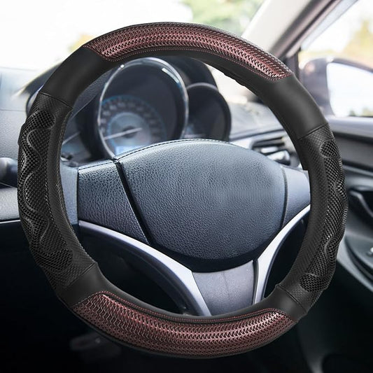 DaisyInner 17.5-18 Inch Steering Wheel Cover for Semi Truck No-Slip & Comfy Grip for Semi Trucks, Rv, Big Rig and 18 Wheelers(Mesh B,Leather,Burgundy)