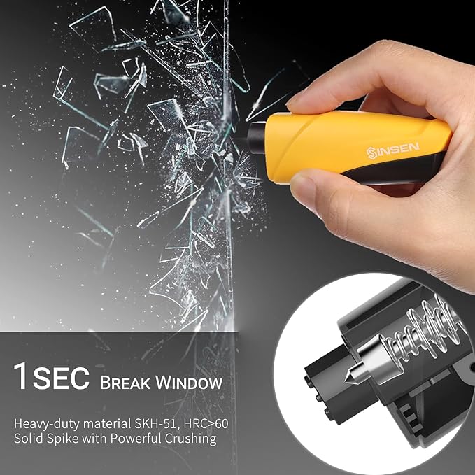 SINSEN Window Breaker Seatbelt Cutter, Car Emergency Safety Keychain, Seat Belt Escape Tool and Glass Hammer, Spring-Loaded for Land and Underwater, 2PCS, Red