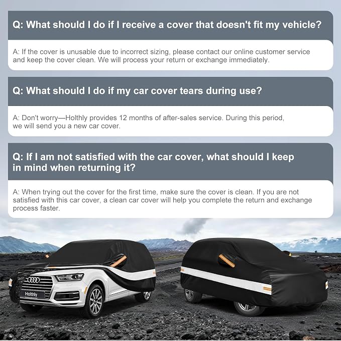 10 Layers SUV Car Cover Custom Fit for Audi Q7 (2005-2026), Waterproof All Weather for Automobiles, Outdoor Full Cover Sun Dust Rain Protection with Cotton. Black