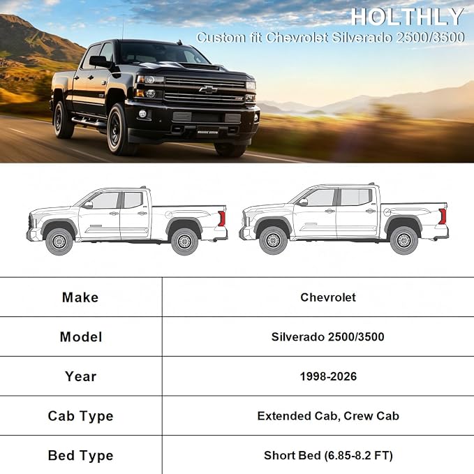 10 Layers Truck Cover Waterproof All Weather Custom Fit Chevrolet Silverado 2500 3500 Extended/Crew Cab Short Bed, Outdoor Full Exterior Pickup Car Cover Sun Rain Snow Protection. Black