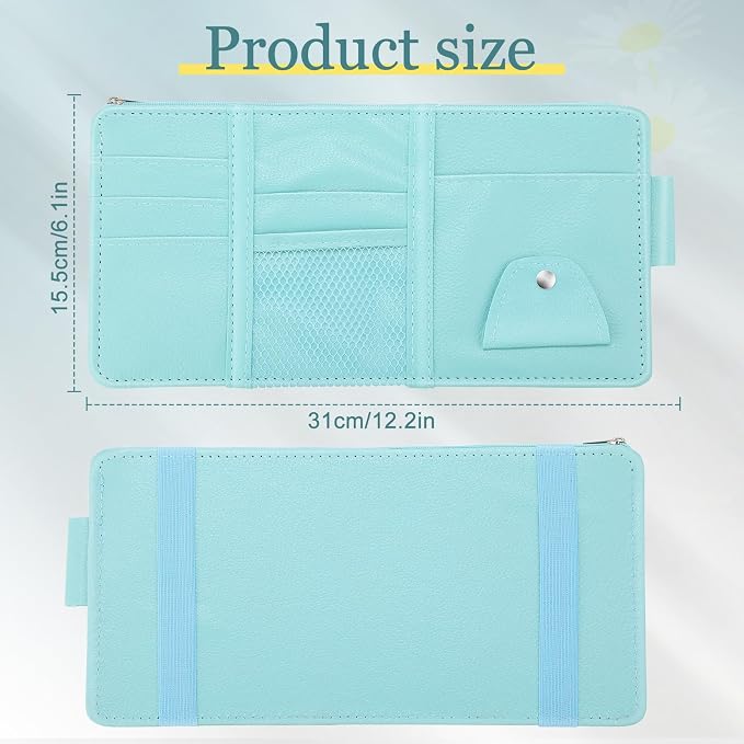 Boao 2 Packs Car Sun Visor Organizer, Sunglasses Holders for Car Sun Visor PU Auto Interior Accessories Storage Travel Document Holder with Multi Pocket (Blue, 12.2 x 6.1 Inches)