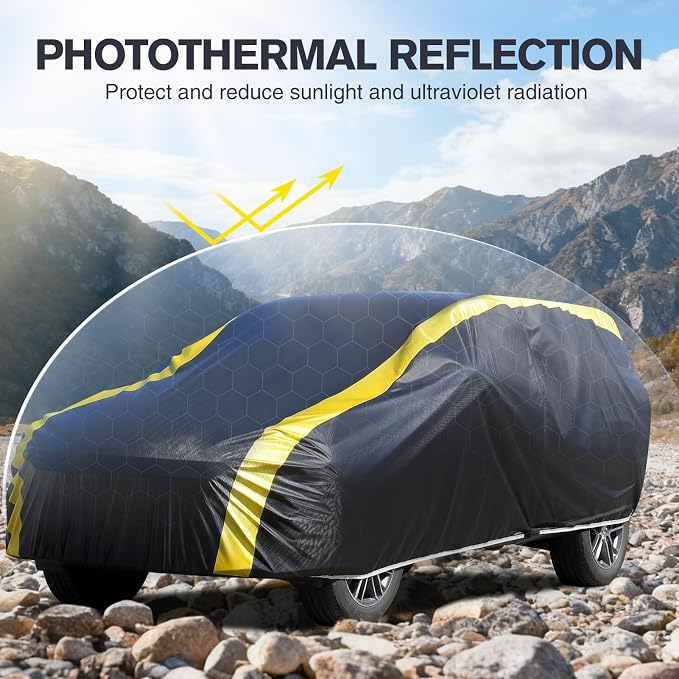 DINGHAO Car Cover Waterproof All Weather with Hot Stitching for Automobiles,6 Layers Outdoor Full Exterior Cover Sun UV Rain Snow Wind Protection Fit for 181"(181 * 73 * 65 inch) SUV