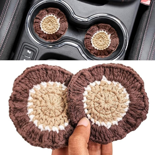 Cotton Crotchet Ruffled Flower Coaster Set (Warm Mocha)