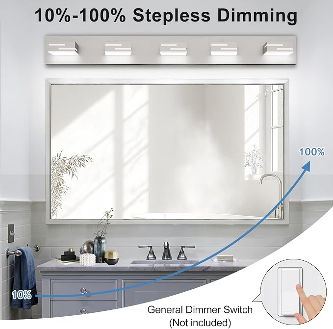 LED Modern Bathroom Vanity Light Fixtures, Dimmable Brushed Nickel Vanity Lights for Bathroom Lighting Fixtures Over Mirror, with 360° Rotatable Acrylic Heads 5-Light 36-inch (Cool White 6000K)