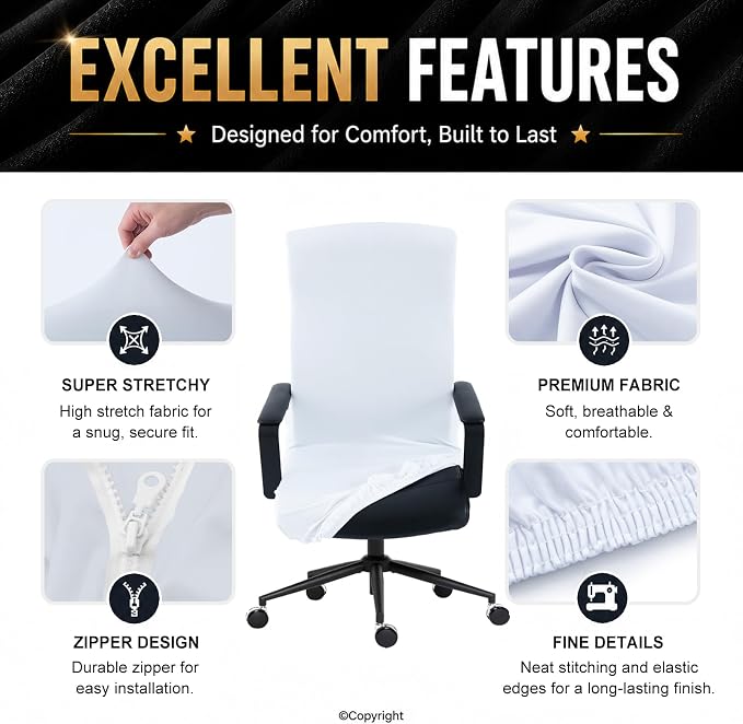 Elastic Computer Chair Cover with Durable Zipper - Protective Removable Washable Universal Office Desk Chair Seat Slip Cover - Stretchy Soft Anti-dust Desk Chair Seat Protector for Dogs, Cats, Pets