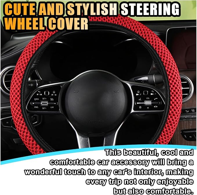 Stretch Elastic Steering Wheel Cover, All-Season Comfort, Warm in Winter & Cool in Summer, Universal 15 Inch Microfiber Breathable Ice Silk, Anti-Slip, Odorless, Easy Carry, Fit Car, SUV (Coffee)