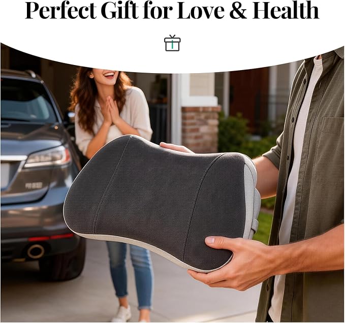 Lumbar Support Pillow for Car, Memory Foam Back Cushion Provides Lumbar Support to Relieve Back Pain, Ideal for Driving Cars and Office Chairs as a Back Support Pillow (Grey)