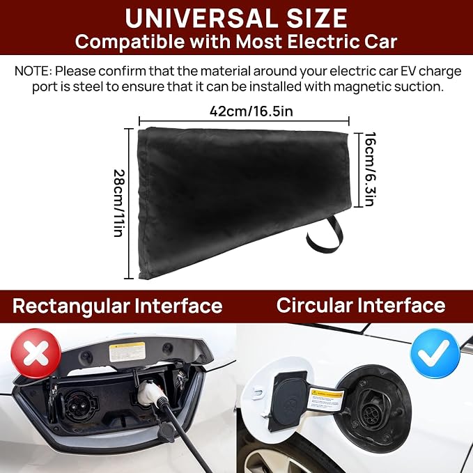 Electric Car Charger Cover, Magnetic Adhesion EV Charger Plug Cover for Most Electric Cars Outdoor Waterproof Sun UV Rain Snow All Weather Protection Electric Car Charging Port Plug Cover (Black)