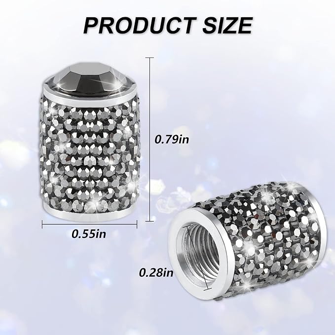 Alpmosn Car Wheel Tire Valve Caps, 4 PCS Bling Tire Valve Caps, Crystal Tire Caps Shinny Rhinestone for Women, Universal Car Dustproof Tire Valve Caps for Cars, Trucks, SUV and Motorcycles (Gray)