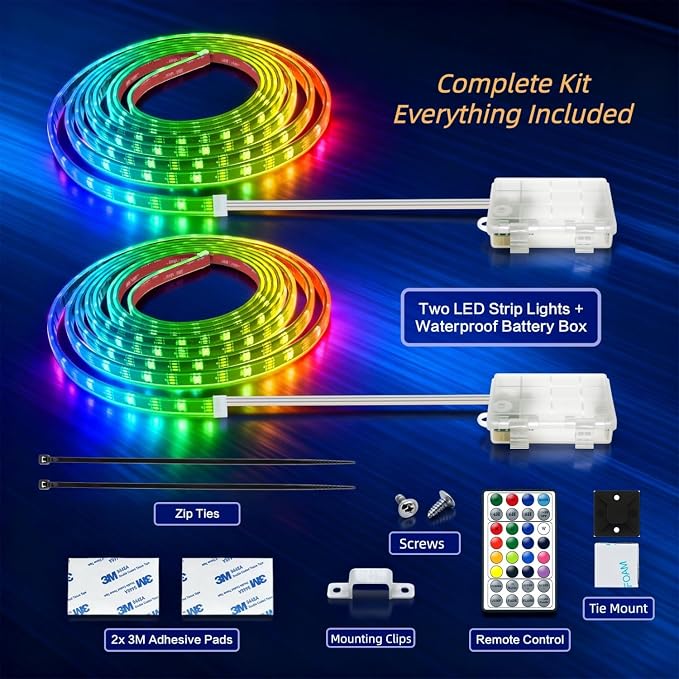 Battery Powered RGB+IC Dream Color Chasing Golf Cart Canopy Roof Lights with Remote, 2 Pack 6.56FT IP68 Waterproof Addressable Golf Cart Underglow Light Strip for EZGO Yamaha Club, Boat, Easy Install