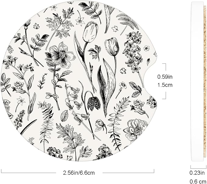 Ceramic Car Coasters – Absorbent Car Cup Holder Coaster Set for Women, Cute Aesthetic Car Accessories for Girls, 2 Pack (Cool Black)