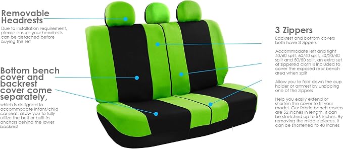 FH Group Car Seat Cover Light Breezy Green Seat Cover Flat Foam Padding Cloth Full Set Automotive Seat Covers, Airbag Compatible & Split Rear Universal Fit Interior Accessories for Cars Trucks and SUV