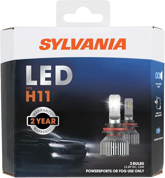 SYLVANIA - H11 LED - Fog Lights For Cars and Trucks - Headlight Bulbs for Off Road Powersports - 6000k Cool White LED Light - Long-Lasting Bulbs - No Polarity - DIY Upgrade
