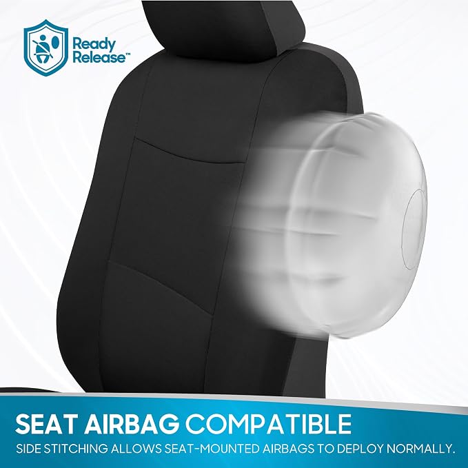 BDK PolyPro Car Seat Covers Full Set in Solid Black, Front and Rear Split Bench Seat Covers for Cars, Easy to Install Car Seats Cover Set and Accessories for Auto Trucks Van SUV - Solid Black