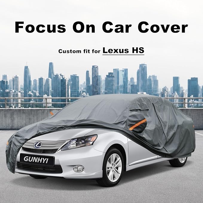 GUNHYI Premium Car Cover Custom Fit Lexus HS, 16 Layers Heavy Duty Car Cover Waterproof All Weather with Zipper Door for Sun Rain Snow Dust Uv Protection
