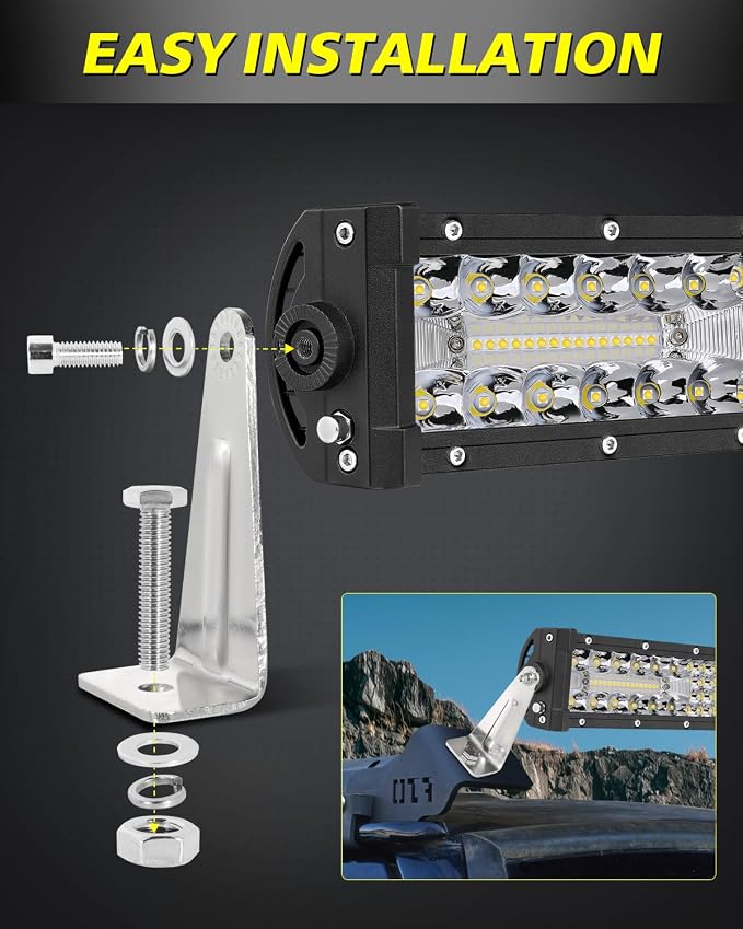 LED Light Bar Side Mounting Brackets Kit Heavy Duty Stainless Steel Side Brackets for Straight or Curved Single-Row LED Light Bar Up to 54 Inch - 8MM Hole