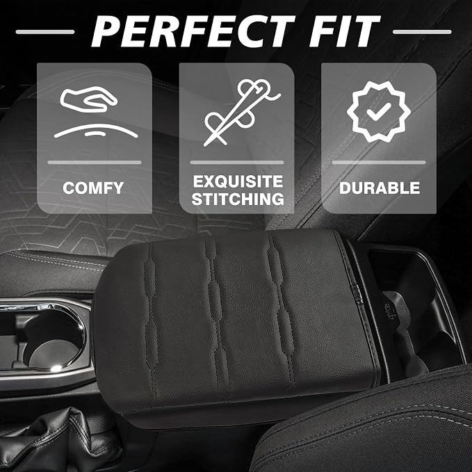 Muslogy Center Console Armrest Cover Fit for Toyota Tacoma 2016-2023 Accessories, Comfort Armrest Pad Console Lid Cushion Vegan Leather Regular Thick