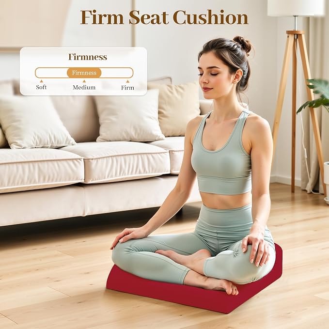 TranquilRelax Large Seat Cushion, Memory Foam Cushion for Long Sitting Hours on Office Chair, Home & Car, Non-Slip Chair Pad for Relieving Back & Sciatica & Hip & Coccyx Pain (Red)