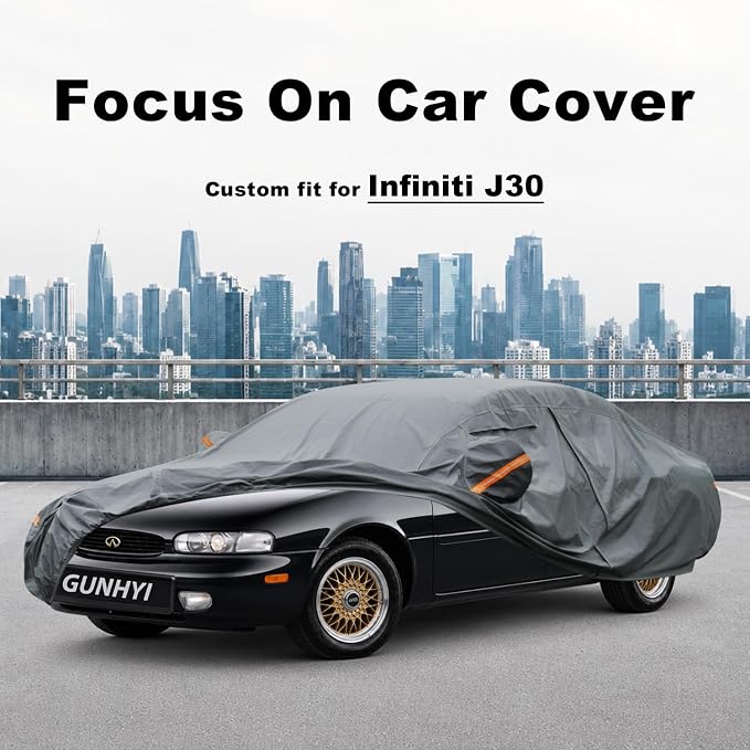 GUNHYI Premium Car Cover Custom Fit Infiniti J30, 16 Layers Heavy Duty Car Cover Waterproof All Weather with Zipper Door for Sun Rain Snow Dust Uv Protection