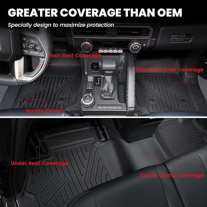 LASFIT Floor Mats & Cargo Liner with Backrest Mat for Ford Explorer 2022-2025 2026 6 Passenger, Custom Fit All Weather Protector TPE Easy Clean Floor Liners, Car Mats for Explorer Accessories, Black
