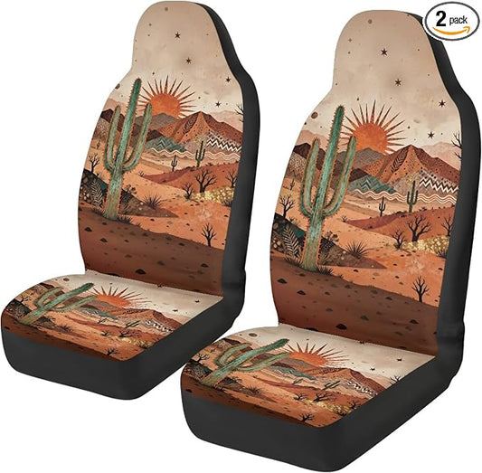 Desert Cactus Car Front Seat Covers Arizona State Car Seat Covers Full Set of 2 Stretch Polyester Fabric Cover Automotive Interior Seats Covers for Most Cars SUV Sedans