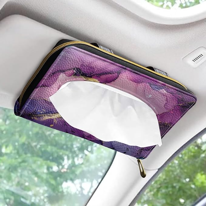 Purple Marble Leather Car Tissue Holder for Car PU Leather Car Visor Backseat Case Holder Leopard Car Accessories for Women & Men