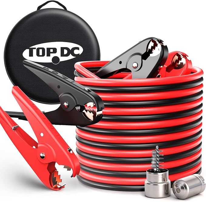 TOPDC 2 Gauge 16 Feet Jumper Cables for Car, SUV and Trucks Battery, Heavy Duty Automotive Booster Cables for Jump Starting Dead or Weak Batteries with Carry Bag