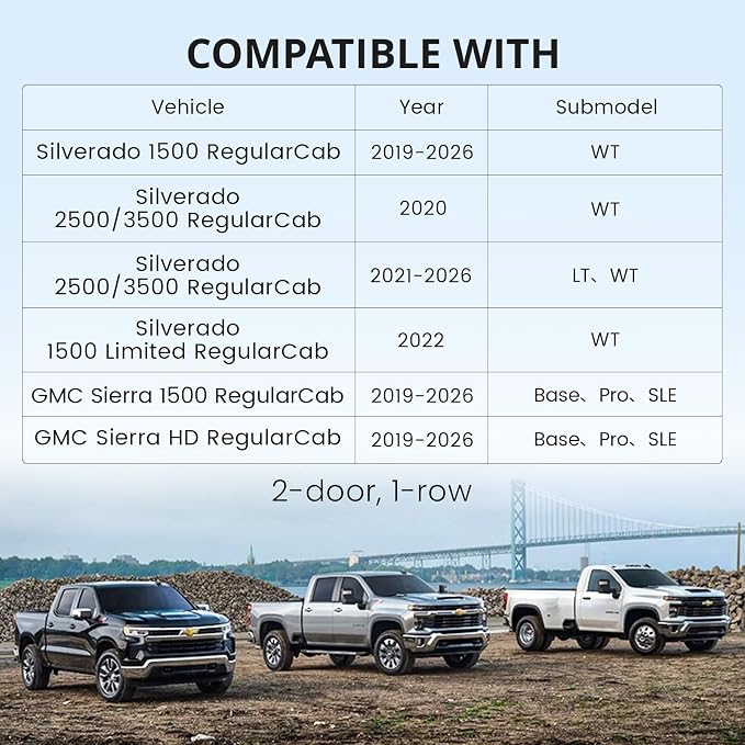 EKR Silverado Seat Covers Custom Fit for 2019 2020 2021 2022 2023 2024 2025 2026 Chevrolet Silverado 1500/ HD/LD RegularCab/DoubleCab/CrewCab 1st Row Only,Faux Leather(Black)
