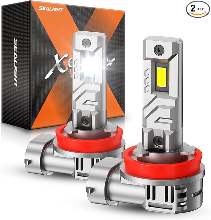 SEALIGHT H11 Fog Bulbs, 55000LM 1000% Brightness H11/H8/H9 Light Bulbs, 6500K Cool White Bulbs with 18000RPM Fan, Plug and Play ATV/UTV, 12-Year Extended Lifespan IP68 Waterproof, Pack of 2