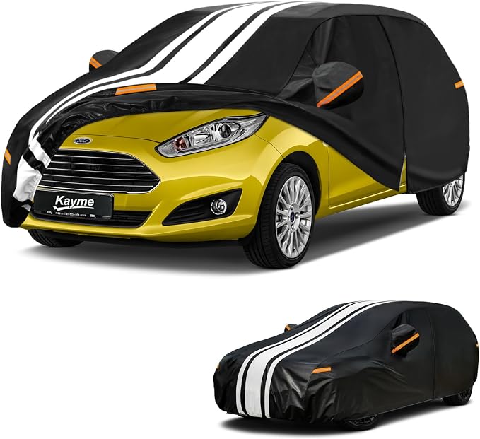 Kayme Heavy Duty Car Cover Custom Fit for Ford Fiesta (2009-2020) Waterproof All Weather for Automobiles, Gift with Tape/Towel, Outdoor Full Exterior Cover Rain Snow Sun UV Protection.
