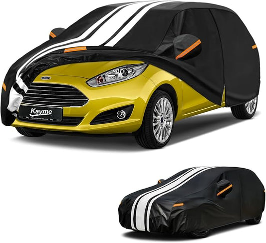 Kayme Heavy Duty Car Cover Custom Fit for Ford Fiesta (2009-2020) Waterproof All Weather for Automobiles, Gift with Tape/Towel, Outdoor Full Exterior Cover Rain Snow Sun UV Protection.