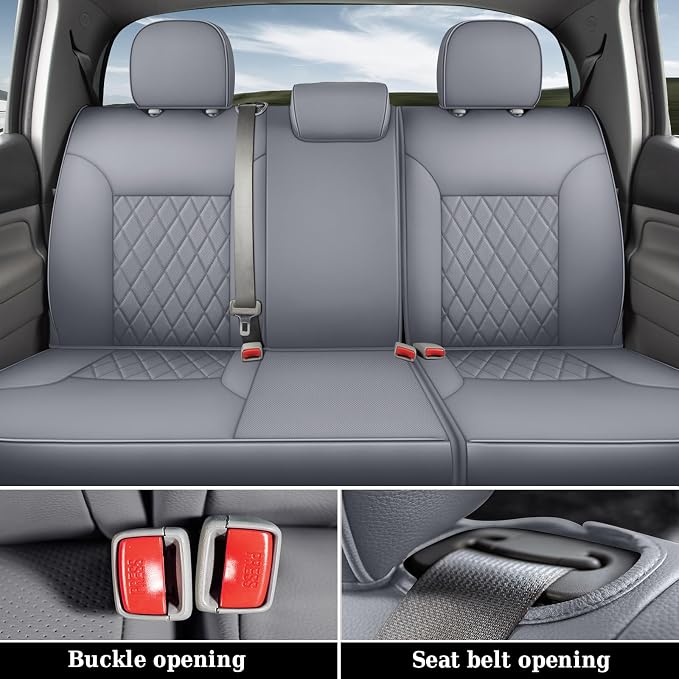 Coverado Tacoma Seat Covers Full Set, Faux Leather Seat Covers Custom Fit for 2005-2023 Toyota Tacoma Double/Crew Cab Base Prerunner SR5 Limited TRD Sport Interior Covers (Gray)