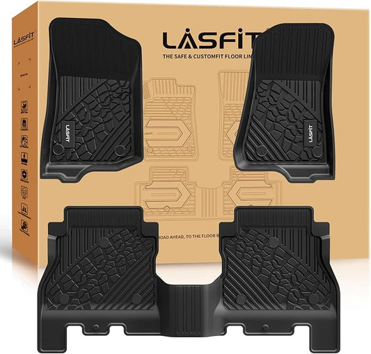 LASFIT Floor Mats for Jeep Wrangler JL 2018-2025 2026 Unlimited 4 Door Gas/MHEV Type (Not Fit for JK or PHEV) All Weather TPE Custom Fit Car Mats Floor Liners 1st & 2nd Row, Black