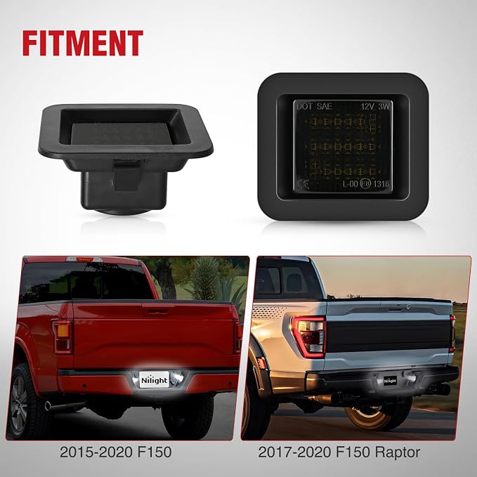 Nilight License Plate Lights Compatible with 2015 2016 2017 2018 2019 2020 Ford F150 Raptor Smoke Lens Black Housing 6000K White 2PCS Pack
