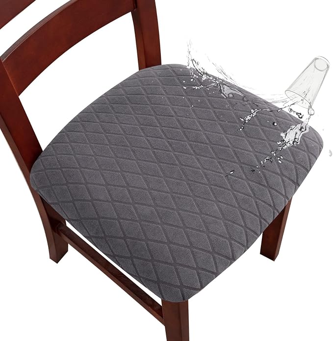 Genina Waterproof Seat Covers for Dining Room Chairs, Stretch Chair Covers Removable Washable Dinning Room Kitchen Chair Seat Cushion Slipcovers (Argyle-Dark Gray, 2 PCS)