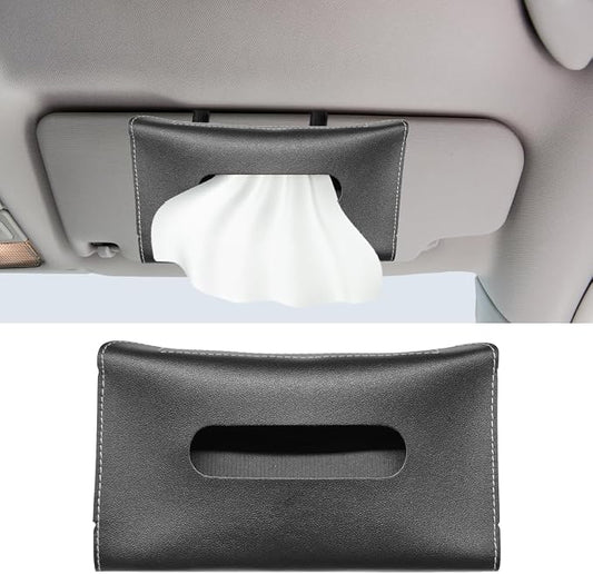 YoRise Car Sun Visor Tissue Holder, Soft Leather Automotive Hanging Napkin Storage Box, Rectangular Vehicle Interior Tissue Organizer Case for Car, SUV, Truck (Black)